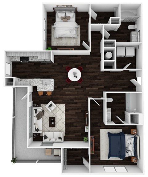 Floor plan for 2 beds, 2 baths, 1218 sqft